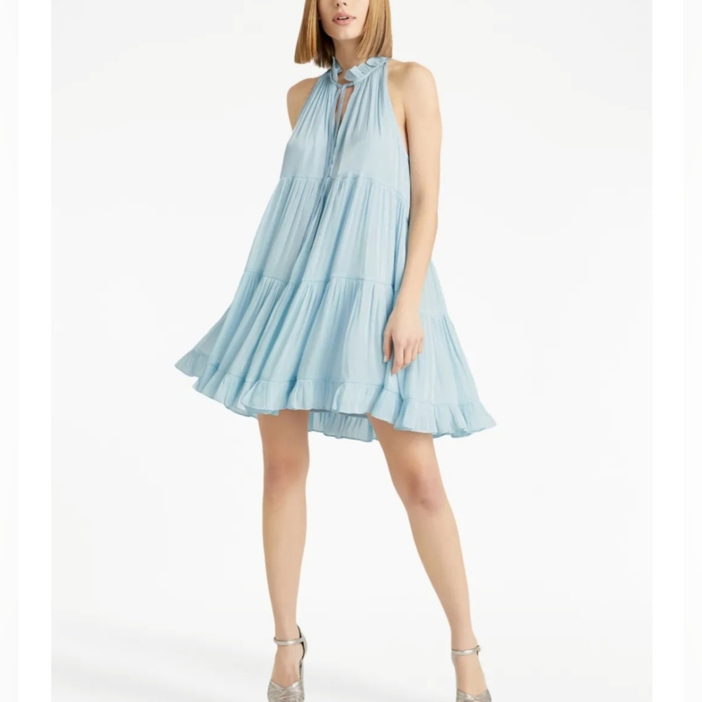 cinq a sept Light Blue Tiered Halter Dress